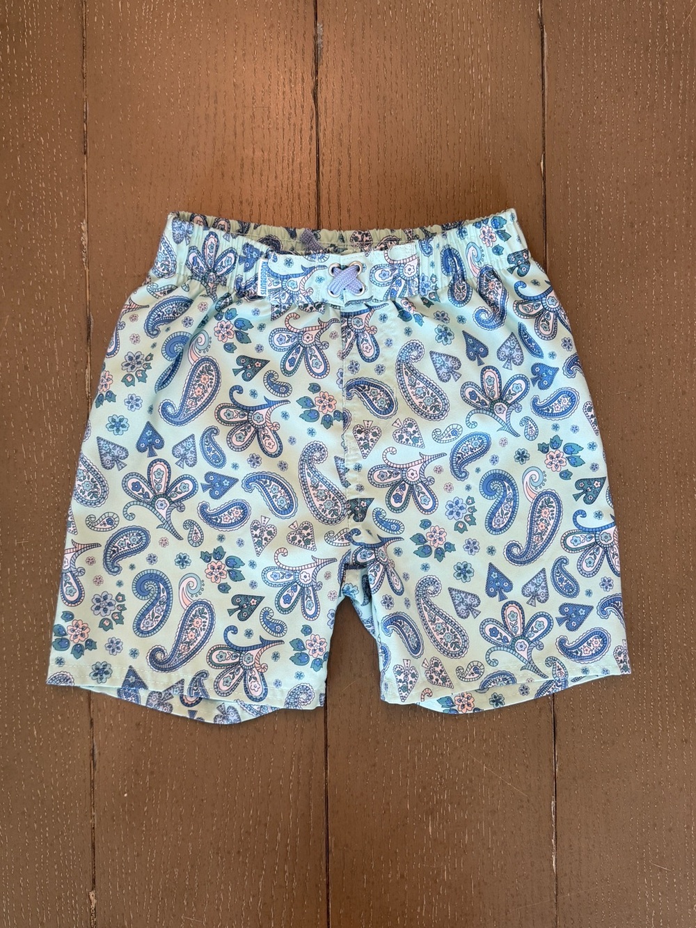 RuggedButts Boys’ Blue UPF50+ Sea Glass Paisley Swim Trunks/Shorts • Size 6 (S)